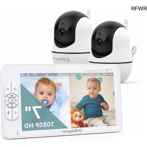 RFWR® Babyfoon met 2 Camera's en 7 Inch HD Scherm - Split-Screen Videobabyfoon met Infrarood Nachtzicht en Twee-Weg Audio