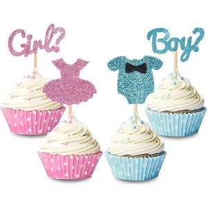 Cupcake Prikkers Genderreveal - Cake Toppers Babyshower - Cocktail Prikkers - Gender Reveal Party - Cocktail Prikkertjes - Mini Prikkers - Boy or Girl - Roze en Blauw - Glitter - Blue and Pink -