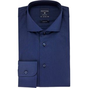 Profuomo slim fit overhemd - fine twill - marine blauw - Strijkvrij - Boordmaat: 40