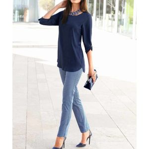 Dames Stretchbroek van Duitse modehuis Creation L, Blauw-zwart-wit, Maat 36