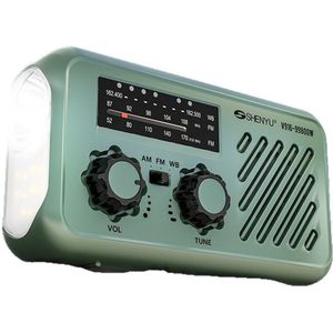 Draagbare noodradio, FM/AM-back-upradio, met opladen via zonne-energie, stroomopwekking met handslinger, zaklamp, LED-leeslamp, 2000 mAh mobiele voeding, SOS-alarm, geschikt voor buitenkamperen
