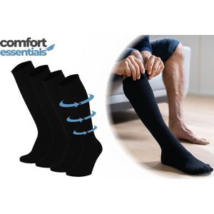 Comfort Essentials - Compressie Sokken - Steunkousen Mannen - 2 Paar - Zwart - 39/42 – Unisex - Reissokken - Compressie Kousen - Steunkousen Vrouwen - Compressiesokken