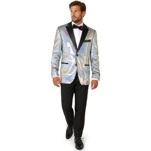 OppoSuits Holographic Sequins Tuxedo - Mannen Pak - Heren Kostuum - Glitter Tuxedo - Zilver - Maat EU46