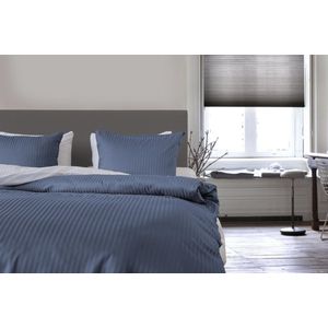 Dekbedovertrek Uni Stripe - Donker Blauw -  Lits-jumeaux (240 x 200/220 cm) - Katoensatijn - Blauw - Heckett Lane