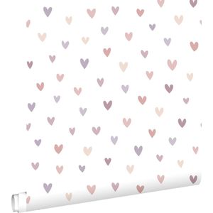 ESTAhome behang hartjes terracotta en lila paars - 53 cm x 10.05 m - 139754