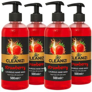 Cleanizi Handzeep - Aardbei - 4x 500ml - Hydraterende Werking - Vegan