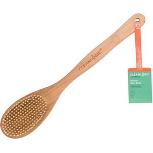 Cleanlogic | Sustainable Bamboo Body Brush | lange steel, maakt het gemakkelijk om moeilijk bereikbare plekken te reinigen, reinigt de huid grondig en brengt doffe, droge huid weer tot leven