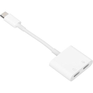 2-in-1 Dual Type C Earphone Charging Converter Adapter USB C Splitter Fast Charger Adapter voor Mobiele Telefoons Tablets - MH-CM36S+ .