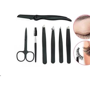 CHPN - Epileer Set - 7-Delig epileerset - Epileren - Pincet - Tweezer - Wenkbrauwtrimmer - Epileren - Borsteletje - Wenkbrauwmesje - Wenkbrauwborstel - Zwart - Met hoesje