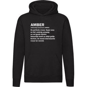 Amber | Unisex | Trui | Sweater | Hoodie | Capuchon | Zwart | Meisjesnaam | Woordenboek | Encyclopedie | Verjaardag | Grappig | Cadeau