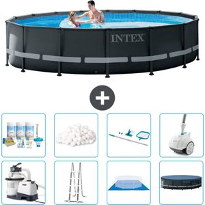Intex Rond Ultra XTR Frame Zwembad - 488 x 122 cm - Inclusief Pomp - Ladder - Grondzeil - Afdekzeil Onderhoudspakket - Filterbollen - Schoonmaakset - Stofzuiger