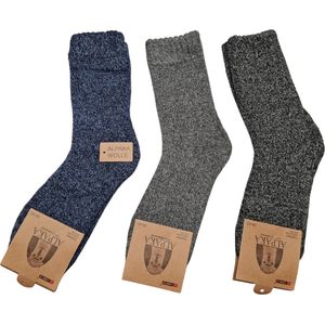 Alpaca Wollen Sokken- Huissokken - Wintersokken - Thermosokken - 3Pack – Blauw Grijs Dgrijs - 39-43