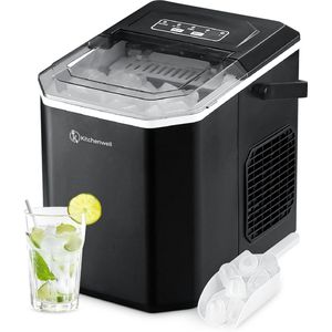 Kitchenwell IJsblokjesmachine – 1.3L - IJsblokjesmaker met IJsschep – 12kg/24 uur – Zelfreinigingsfunctie - Draagbaar - Zwart