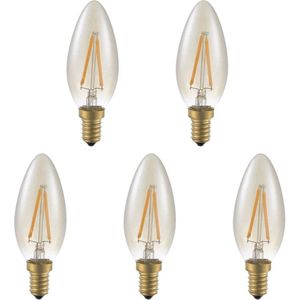 SPL - E14 LED Lamp - Goud - Dimbaar - 2W - Extra Warm Wit - 2200K - LED Filament Kaars C35 - Vervangt 11W - 5 Stuks