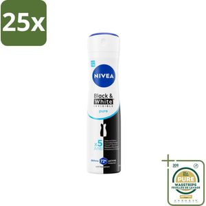 25 x NIVEA – Deodorant Spray – Black & White Invisible Pure – 150 ml - Grootverpakking - Deodorant Spray - Anti-Vlek - Onzichtbare Bescherming - 48 Uur Bescherming - Anti-Transpirant