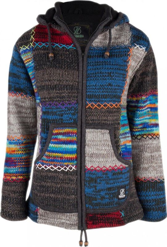 Shakaloha - Patchworkjas - Dames - Bonte Kleuren - Schapenwol - Capuchon