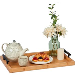 Relaxdays dienblad bamboe - 50x30 cm - handgrepen - ontbijt op bed - groot - serveerblad