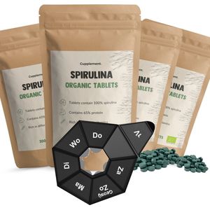 Cupplement - 4 Zakken Spirulina 300 Tabletten - Inclusief Pillendoos - Biologisch - Geen Poeder of Vlokken - Supplement - Superfood - Chlorella