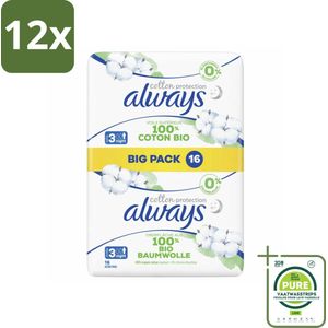 Always - Maandverband - Night - Cotton Protection - Met Vleugels - Maat 3 - 16 Maandverband - Voordeelverpakking - 12 stuks - Always - Maandverband