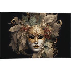 Vlag - Venetiaanse carnavals Masker met Gouden en Beige Details tegen Zwarte Achtergrond - 60x40 cm Foto op Polyester Vlag
