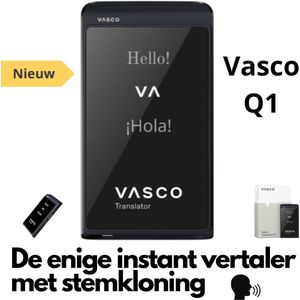 Vasco Q1 Phantom Black AI vertaler Nieuw 2025 de enige instant translator met stemkloning telefoongesprekken en handsfree modus gratis Internet foto en telefoon Vertaler