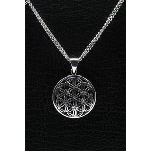 Zilveren Flower of life ketting hanger - middel