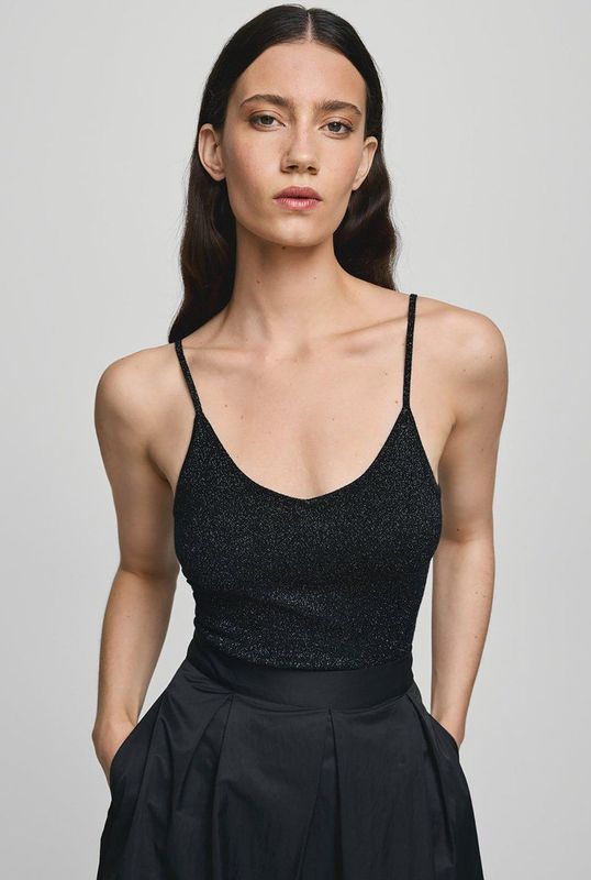 Moss Copenhagen - 19408 Eurasia Strap Top - Zwart Zilver - Wikkeltop