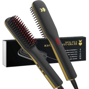 Luxe Baard Stijltang - Baard Borstel - Baardstyler Met Led-Display - Mini Stijltang Voor Kort Haar - Hot Comb - Haarverzorging - Voor Dun en Dik Haar – Instelbare Temperatuur – Zwart