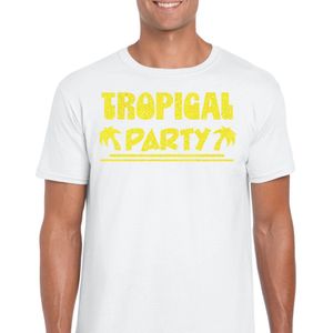 Toppers in concert - Bellatio Decorations Tropical party T-shirt heren - met glitters - wit/geel - carnaval/themafeest M