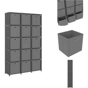 vidaXL Vakkenkast 15 boxen - 103 x 30 x 175.5 cm - grijs stof en staal - Kast