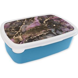 Broodtrommel Blauw - Lunchbox - Brooddoos - Marmer - Gold - Steen - Abstract - 18x12x6 cm - Kinderen - Jongen