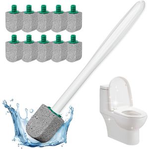 Puimsteen toiletpotreiniger, badkamerreiniger borstel toiletborstel navullingen met 30 cm lange steel voor het verwijderen van kalkaanslag met 1 borstel + puimsteen (10 stuks)