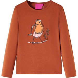 vidaXL-Kindershirt-met-lange-mouwen-vogelprint-128-cognackleurig