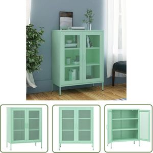 The Living Store Opbergkast 80x35x101,5 cm staal mint - Bijzettafel - Side Table - Opbergkast - Storage Cabinet - Metalen Kast