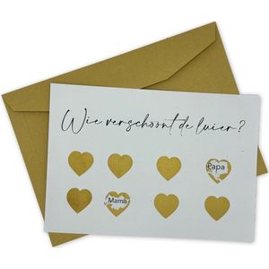 Kraskaart XL Luier verschonen Kraskaart, Kraslot, Goud Hart, Wie verschoont de luier? Kraamcadeau jongen, Kraamcadeau meisje, Luiertaart kado, kraammand - Geboortemand - Kraampakket - Zwart wit