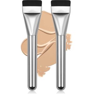 2 stuks Platte foundation kwast - Make-up kwasten - Gezichtsmasker Borstel - Geschikt voor isolatievloeistof, foundationvloeistof, moddermasker - Zilver
