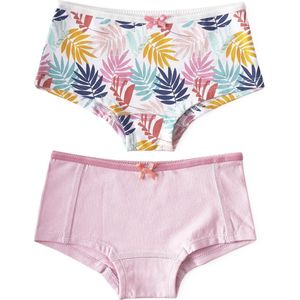 Little Label - hipster 2-pack - palm leaves pink & uni lilac pink - maat: 98/104 - bio-katoen