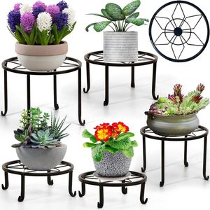 Plantenstandaard 5-pack - Roestvrij IJzer - Binnen en Buiten - Zwart - Plantenpotstandaard - Meerdere Planten - Zware Plantenplanken - Displayrek - Rond - Metaal