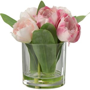 J-Line tulpen In Vaas Rond - kunststof/glas - roze - small