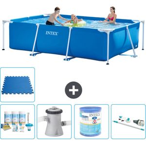 Intex Rechthoekig Frame Zwembad - 300 x 200 x 75 cm - Blauw - Inclusief Onderhoudspakket - Zwembadfilterpomp - Filter - Stofzuiger - Vloertegels