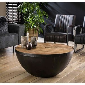 LM-Collection Satch Salontafel - Ø90x40cm - Grijs/Bruin - Metaal/Hout - salontafels rond, salontafels, salontafel zwart, salon tafel, salontafel rond, salontafel industrieel, salontafel vierkant, salontafel marmer, salontafel wit