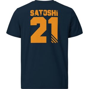 Satoshi 21 - Bitcoin T-shirt - Rug Print - Unisex - 100% Biologisch Katoen - Kleur Marine Blauw - Maat S | Bitcoin cadeau| Crypto cadeau| Bitcoin T-shirt| Crypto T-shirt| Bitcoin Shirt| Bitcoin Merchandise| Crypto Merchandise| Bitcoin Kleding