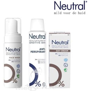 Neutral® Verzorgend Geschenktasje – voor de Gevoelige Huid | Zonder Parfum & Kleurstoffen | dagcrème 50ml | Face Wash 150ml | Antiperspirant 150ml