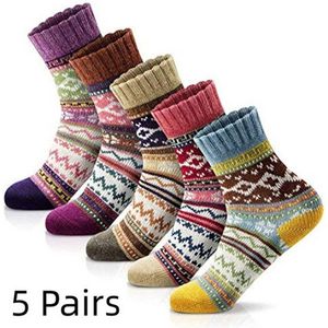 5 paar/partij damessokken winterwolsokken comfortabele gebreide warme wintersokken