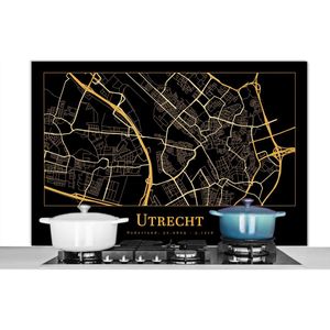 Spatscherm keuken 120x80 cm - Kookplaat achterwand Kaart - Utrecht - Luxe - Goud - Zwart - Muurbeschermer - Spatwand fornuis - Hoogwaardig aluminium