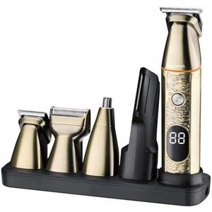 Gloovon® - Tondeuse Set - 5-in-1 - Tondeuse Hoofdhaar - Professionele Tondeuse Mannen - Draadloze Tondeuse - IPX6 waterdicht - Trimmer voor Hoofd & Baard - Geschikt voor hoofd, neus, lichaam, gezicht en baard - Kopergoud