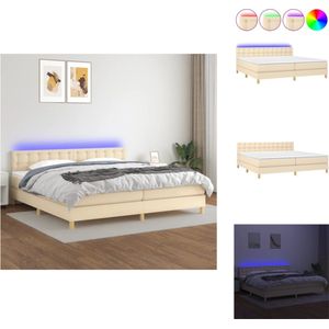 vidaXL Bed Boxspring - 203 x 200 x 78/88 cm - LED - Pocketvering - Huidvriendelijk topmatras - Crème - Bed