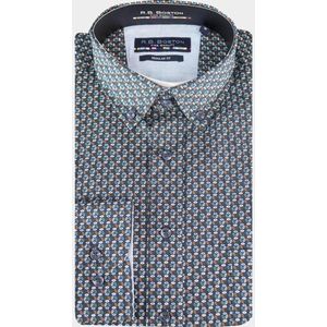R.B. Boston - Casual Hemd - Blauw - Lange Mouw - Regular Fit - 100% Cotton
