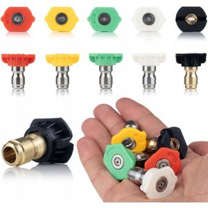 Set van 5 snelkoppelingssproeiers voor hogedrukreinigers (0°, 15°, 25°, 40°, 60°) + 1000 ml schuimer voor hogedrukreinigers