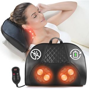 Oplaadbaar Elektrisch Shiatsu Massagekussen met Warmte - Nek-, Rug- en Schouderpijnverlichting, Draadloos en Draagbaar